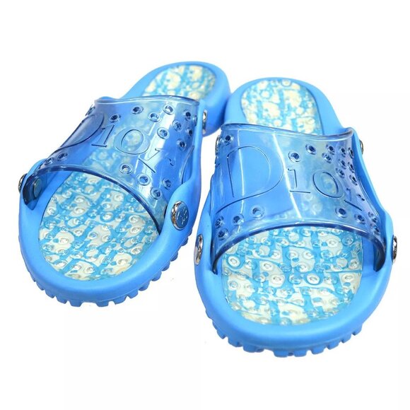 Christian Dior Trotter Sandals Shoes Light Blue Rubber Vintage